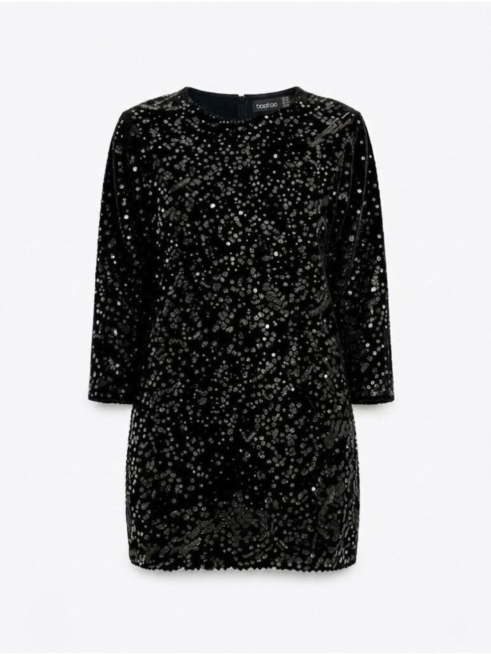 NWT Boohoo Plus US 16 Black Sequin Batwing Sleeve Shift Mini Party Dress